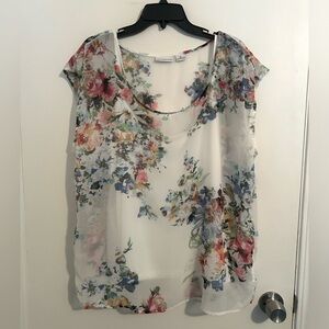 Liz Claiborne Floral Blouse w/tank, White, Size XL.